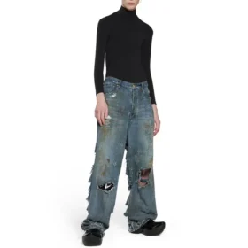 Baggy kalhoty se silně opotřebovaným vzhledem „Light Blue“ 745248TNW014012