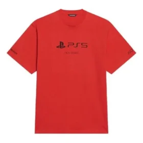 Balenciaga x PlayStation Crossover FW21 PS5 s geometrickým vzorem písmen abecedy, krátký rukáv, unisex, červené 651795TKVF36552