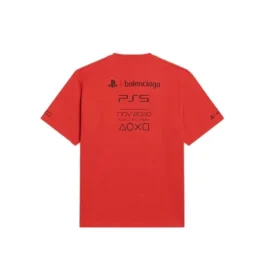 Balenciaga x PlayStation Crossover FW21 PS5 s geometrickým vzorem písmen abecedy, krátký rukáv, unisex, červené 651795TKVF36552