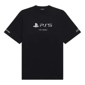 Balenciaga x PlayStation – unisexové tričko s krátkým rukávem a potiskem s geometrickým vzorem písmen abecedy pro PS5, černé 651795TKVF31070