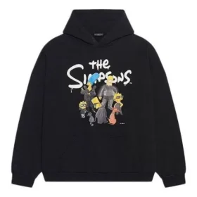 Balenciaga x THE SIMPSONS Bavlněná mikina s kapucí, volný střih „Black“ 674986TLVG81000