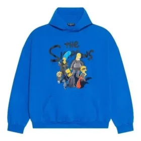 Balenciaga x THE SIMPSONS Bavlněná mikina s kapucí, volný střih „Blue“ 674986TLVG84210