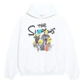 Bavlněná mikina s kapucí Balenciaga x THE SIMPSONS, volný střih „White“ 675003TLVG89016