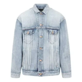 Denim bundy BB se sprejovým potiskem, volný střih „Světle modrá, žlutá“ 678354TDW143341