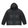 Denim bundy s kapucí a knoflíky s efektem vyblednutí „Black“ 724653TNW541129