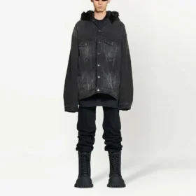 Denim bundy s kapucí a knoflíky s efektem vyblednutí „Black“ 724653TNW541129