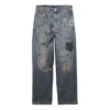 Denim kalhoty s rovným střihem a doodle potiskem „Blue“ 746986TOW664036
