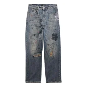 Denim kalhoty s rovným střihem a doodle potiskem „Blue“ 746986TOW664036