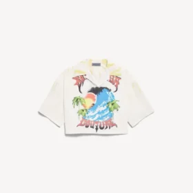 Dámská bowlingová košile s výrazným tie-dye vzorem v bílo-žluté barvě