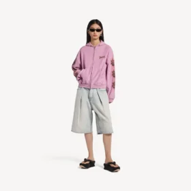 Dámská mikina s kapucí a zipem Balenciaga Sacra Cœur se středním střihem v barvě starorůžové