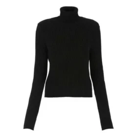 Žebrovaný svetr s potiskem a volným rolákem „Black“ 662722T32101070
