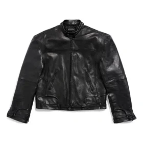 FW23 Dekonstruovaná bundy na zip „Black Soft Buffalo Skin“ 768749TMS031000