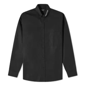 Košile s logem na límci, dlouhým rukávem a knoflíky „Black“ 671586TYB181000