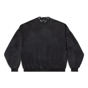 Mikina Oversized s kulatým výstřihem a dírkami „Black Faded“ 762718TPVD91055
