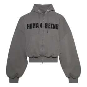 Mikina s kapucí a kulatým zipem Human Being „Dark Grey“ 827153TSVB91441