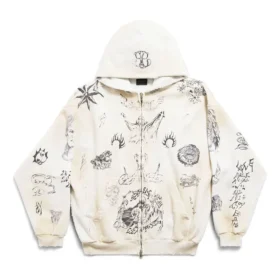 Mikina s kapucí a zipem Tat, střední střih „Off White Black“ 770939TQVK13307