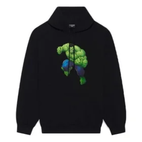 Mikina s kapucí Balenciaga x Marvel Hulk, střední střih „Black“ 600583TLV581000
