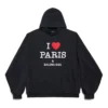 Mikina s kapucí I Love Paris Balenciaga, volný střih „Black Faded“ 803265TRVM61041