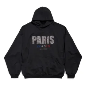 Mikina s kapucí Paris Strass, volný střih „Black“ 803265TRVL41000