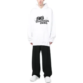 Mikina s kapucí s ručně kreslenou ikonou BB Icon, volný střih „White“ 620973TNVQ19040