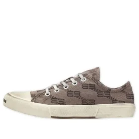 Nízké tenisky Paris „Tan Allover Logo Cotton and White Rubber“ 688754W3RQ22298
