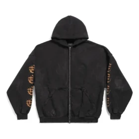 Oversized mikina s kapucí a zipem v heavy metalovém stylu „Black Faded“ 744444TOVD91055