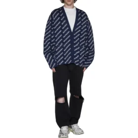 Pletený kardigan s celoplošným logem „Blue White“ 736248T32338502