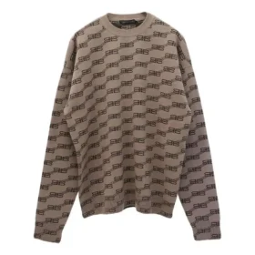 Pletený svetr s kulatým výstřihem a potiskem BB „Beige“ 733859T32539378