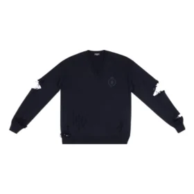 Pletený svetr s V-výstřihem a roztrhaným efektem „Navy“ 696091T16420414