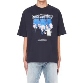 Pánské Balenciaga Speed Hunters černé s modrým pruhem, krátký rukáv, šedé 541875TCV381055