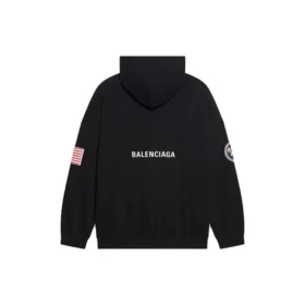 Pánské Balenciaga x NASA FW21 Crossover Logo bavlněné klasické volné mikiny s kapucí a dlouhými rukávy, černé 651799TKVD81070