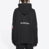 Pánské Balenciaga x NASA FW21 Crossover Logo bavlněné klasické volné mikiny s kapucí a dlouhými rukávy, černé 651799TKVD81070