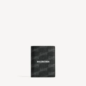 Pánská charakteristická svislá skládací peněženka z potahovaného plátna BB Monogram v černé/šedé barvě