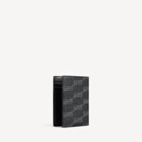 Pánská charakteristická svislá skládací peněženka z potahovaného plátna BB Monogram v černé/šedé barvě