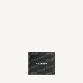 Pánská charakteristická čtvercová skládací peněženka z potahovaného plátna s BB Monogramem v černé/šedé barvě