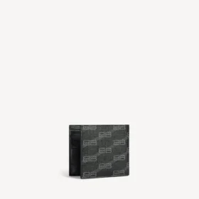 Pánská charakteristická čtvercová skládací peněženka z potahovaného plátna s BB Monogramem v černé/šedé barvě