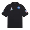 Pánská jednobarevná bavlněná polokošile Balenciaga x NASA Crossover FW21 s vesmírným potiskem, černá, 662493TKVG11070