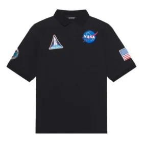 Pánská jednobarevná bavlněná polokošile Balenciaga x NASA Crossover FW21 s vesmírným potiskem, černá, 662493TKVG11070