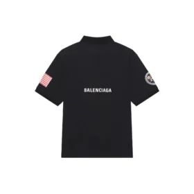 Pánská jednobarevná bavlněná polokošile Balenciaga x NASA Crossover FW21 s vesmírným potiskem, černá, 662493TKVG11070