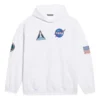 Pánská klasická bavlněná mikina s kapucí a dlouhými rukávy Balenciaga x NASA FW21 Crossover Logo, volný střih, bílá 651799TKVD89040