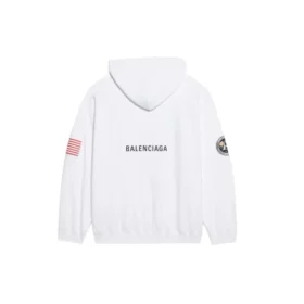 Pánská klasická bavlněná mikina s kapucí a dlouhými rukávy Balenciaga x NASA FW21 Crossover Logo, volný střih, bílá 651799TKVD89040