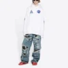 Pánská klasická bavlněná mikina s kapucí a dlouhými rukávy Balenciaga x NASA FW21 Crossover Logo, volný střih, bílá 651799TKVD89040