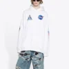 Pánská klasická bavlněná mikina s kapucí a dlouhými rukávy Balenciaga x NASA FW21 Crossover Logo, volný střih, bílá 651799TKVD89040