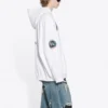 Pánská klasická bavlněná mikina s kapucí a dlouhými rukávy Balenciaga x NASA FW21 Crossover Logo, volný střih, bílá 651799TKVD89040