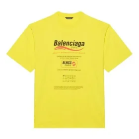 Pánská mikina Balenciaga Dry Cleaning s boxovým logem, volný střih, krátký rukáv, žlutá 651795TKVF87175