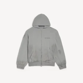 Pánská mikina s kapucí a zipem Balenciaga Back s klasickým střihem v barvě Balenciaga Grey