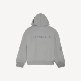 Pánská mikina s kapucí a zipem Balenciaga Back s klasickým střihem v barvě Balenciaga Grey
