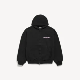 Pánská mikina s kapucí a zipem „DIY Balenciaga Back“ v černé barvě, regular fit