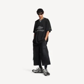 Pánské oversized tričko 3b s výstřihem do V v černé/antracitové barvě