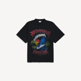 Pánské oversized tričko s motivem vintage surfaře v černé barvě